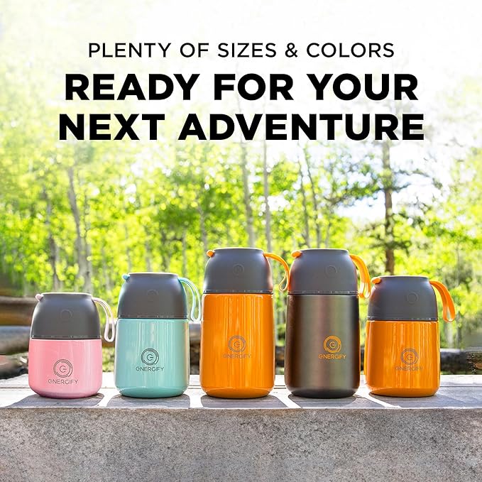 ENERGIFY Vacuum Insulated Food Jar. Large 24oz Bowl incl. Folding Spoon, Cup. Wide Mouth Keep Hot & Cold Drinks Soup Lunch Container for Adults. BPA-Free Stainless Steel, Leak Proof Grey