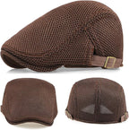 2 Pack Men's Mesh Cap Breathable Summer Newsboy Hat Adjustable Beret Ivy Cap Irish Cabbie Driving Hunting Hats