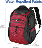 KROSER Friendly Travel Laptop Backpack 17.3 inch XXXL Gaming Backpack Water-Repellent College Daypack Business Backpack with RFID Pockets & USB Port for Men/Women-Black/Red