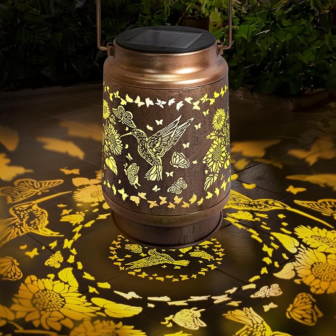 Solar Lanterns Outdoor Waterproof with Shepherd Hook, Hummingbird Garden Decor Solar Lights Outdoor, Birthday Gifts for Women, Mom, Gardens, Yards