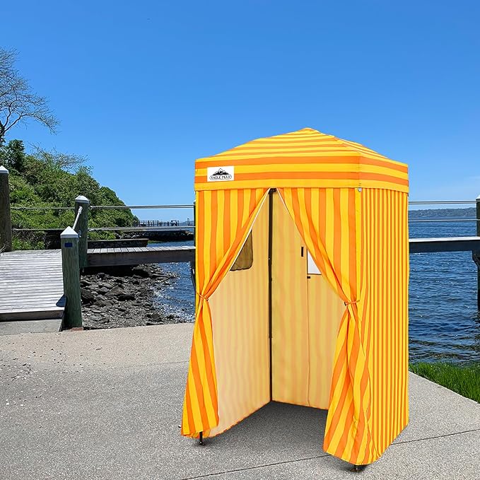 EAGLE PEAK Flex Ultra Compact 4x4 Pop-up Canopy, Sun Shelter, Changing Room, Portable Privacy Canopy Cabana for Pool, Fashion Photoshoots, or Camping, Yellow/Orange
