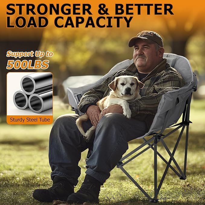 LILYPELLE Oversized Heated Patio Lounge Chair - Portable Moon Saucer Folding Chair with 3 Heat Levels for Camping & Lounge