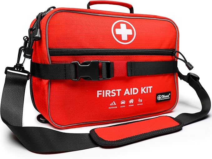 430 Piece First Aid Kit, Well-Organized Premium Waterproof Compact Trauma Medical Kits for Any Emergencies, Ideal for Home, Office, Car, Travel, Outdoor, Camping, Hiking, Boating (Red)