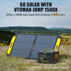 VTOMAN Jump 1500X Portable Power Station with 110W Solar Panel, 1500W/828Wh LiFePO4 Battery Solar Generator with 1500W Constant-Power, PD 100W Type-C, Capacity Expandable for Camping, Home Backup