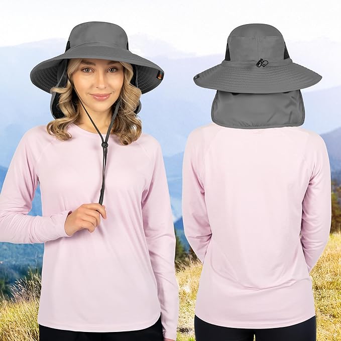 SUN CUBE Wide Brim Sun Hat Men Women, Fishing Hats Sun UV Protection, Mens Hiking Bucket Hat Safari Beach Boonie, UPF 50+