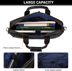 LEATHER VILLAGE 16" Leather Laptop Messenger Briefcase Bag for Men-Leather Satchel for Travel and Office Shoulder Bag-Black