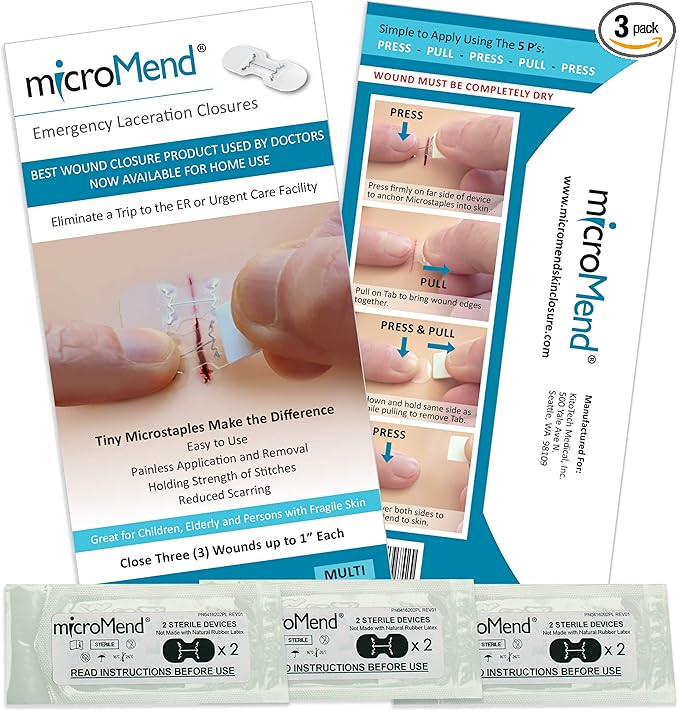 Emergency Wound Closures Surgical Quality Laceration Repair Without Stitches - Think Ahead - Be Prepared - Add to Your First Aid Kit, Camping Gear (Multi Pack - 3 Packs of 2 Medium Devices)