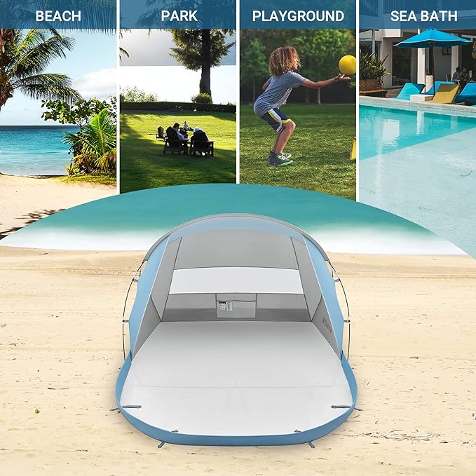 #WEJOY Beach Tent for 3-4 Person Portable Beach Shade Sun Shelter Canopy with UPF 50+ UV Protection Carrying Bag Stakes for Beach Camping Hiking
