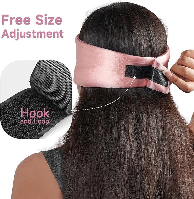 Umisleep Soft Sleep Mask, Blackout Eye Mask for Side Sleepers, Women Men Sleeping Mask, Anti-Wrinkle & Softer Than Real Mulberry Silk Eye Cover, Satin Blindfold with Adjustable Band, Pink