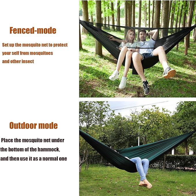 Camping Hammock with Mosquito Net and Rain Fly - Travel Hammock Bug Net - Hammock Tent for Outdoor Hiking Backpacking Travel Camping Accessories and Camping Gear… Military Green
