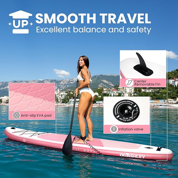 Quashley Inflatable Stand Up Paddle Board,10-11ft Inflatable Paddleboards 32/34 Inch Wide,All Around SUP for Beginners with Lightweight Paddle,Hand Pump,Backpack,Leash,Durable & Portable iSUP Board