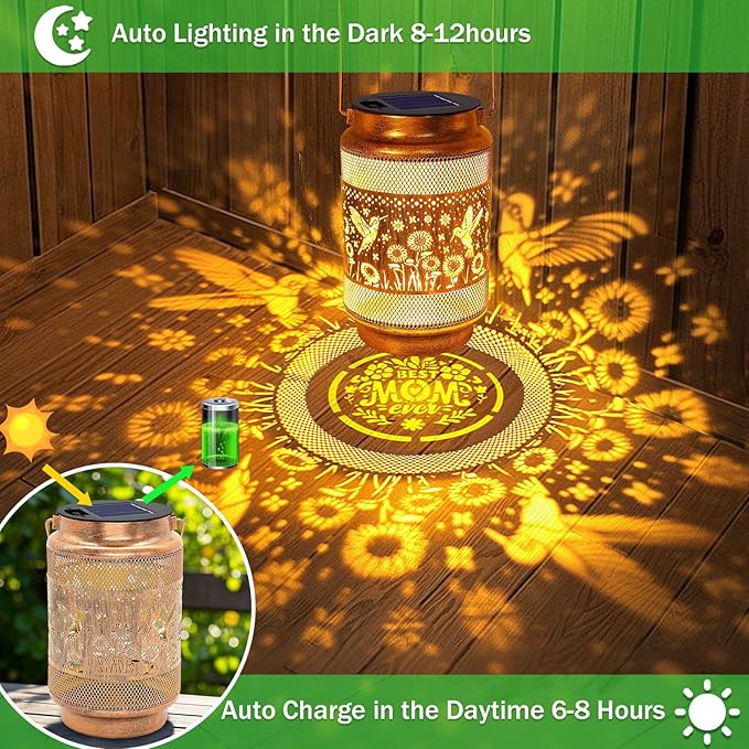 2 Pack Hummingbird Solar Lanterns Outdoor Waterproof Garden Decor, Birthday Gifts for Women Mom Grandma, Metal Hanging Solar Lights for Outside Yard Patio Pathway Backyard