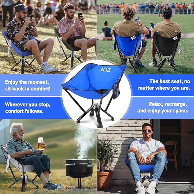 Camping Chairs for Adults - 600 LBS Capacity Rugged Outdoor Folding Chair, Compact Foldable Chair with Quick Setup & Carry Bag - Portable Camping Chair for Picnic, Fishing, Backyard - Blue