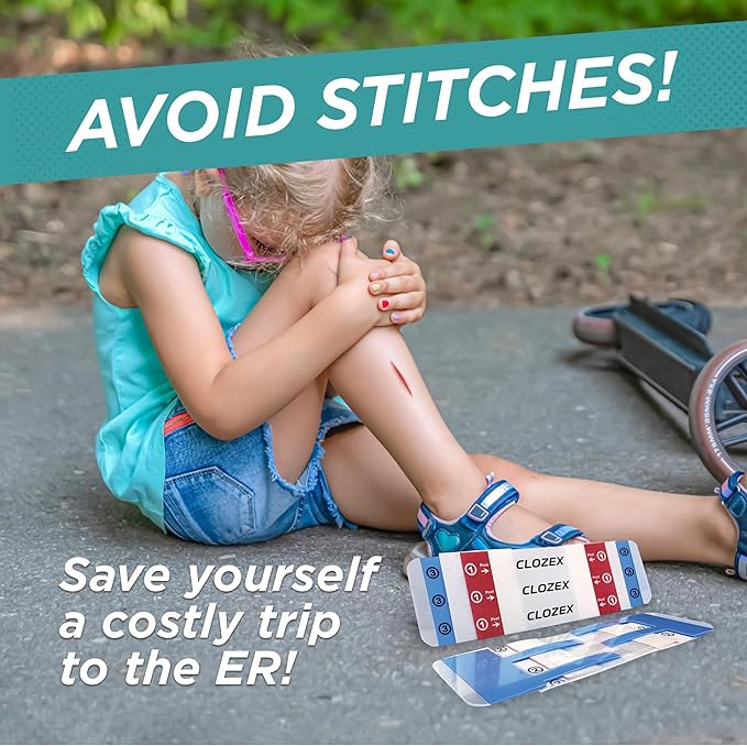 Clozex Pediatric Laceration Closures - Repair Wounds Without Stitches, FSA HSA Eligible Skin Closure Device for 3 Individual Wounds Or Combine for Total Length of 2 3/8 Inches