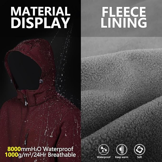 Outdoor Ventures Men's Lightweight Softshell Jacket Fleece Lined Hooded Water Resistant Winter Hiking Windbreaker Jackets