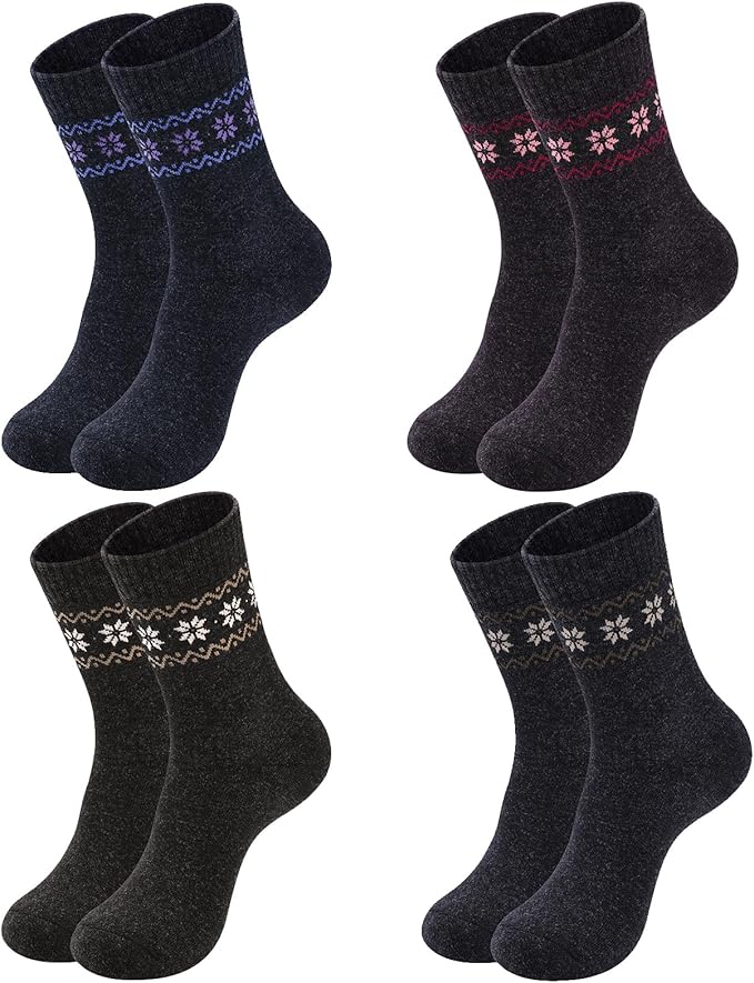 NinetoFiveLife Pack of 4 Womens Merino Wool Socks Winter Hiking Socks Knit Outdoor Recreation Warm Soft and Comfortable Size 5 to 9