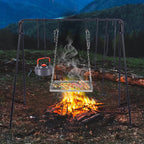 REDCAMP Swing Campfire Grill Stand - Collapsible Campfire Cooking Rack with 6 Hooks & Stainless Steel Grill Grate, Portable Dutch Oven Hanger for Outdoor Camping, Cookware, Bonfire, Rectangle ﻿