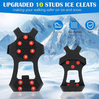 Anti Slip Ice Cleats, Ice Snow Traction Cleats for Walking on Snow and Ice, 10 Steel Studs Crampons, Ice Snow Grips with Extra 20 Replacement Studs for Shoes and Boots