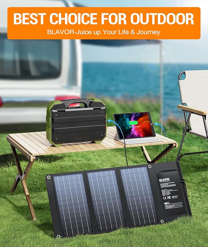 BLAVOR 30W Solar Charger USB-A QC3.0 24W USB-C DC 30W Outputs, Foldable Solar Panel for Camping, IPX4 Waterproof, Solar Battery Charger Compatible with Solar Generators, Phones, Tablets