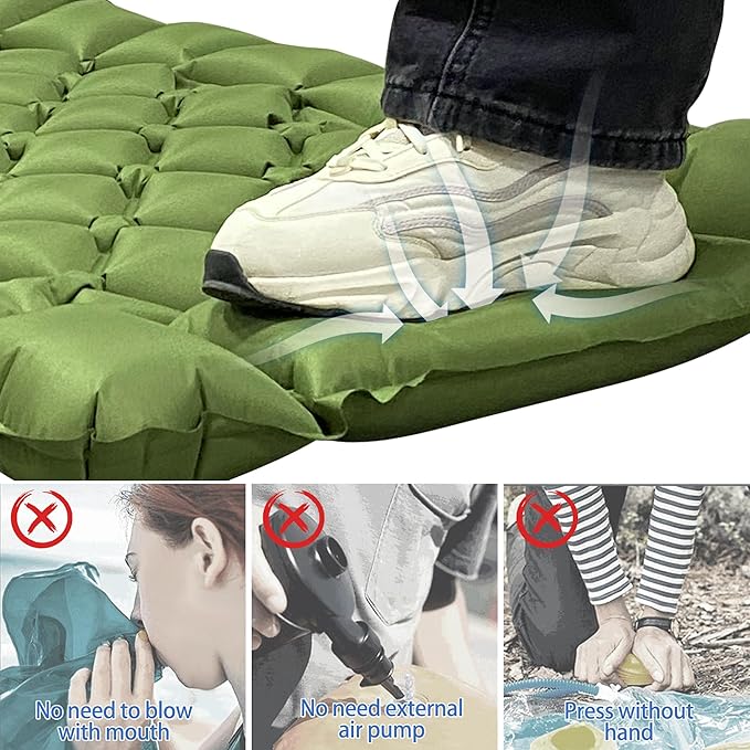 ONTYZZ Sleeping Pad Ultralight Inflatable Sleeping Pad with Built-in Foot Pump Upgraded Durable Compact Camping Air Pad for Hiking Traveling, Green