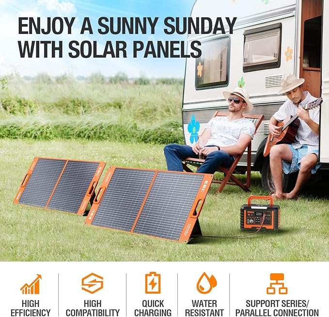 EBL Solar Panel 100W Portable Solar Panel (Upgraded) for 240/300/500/1000/1500/2000 Power Station, with Adjustable Kickstand and Parallel Cable, Waterproof IP65 for Outdoor Camping Hiking RV Trip
