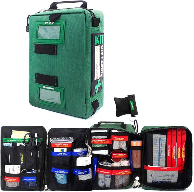 255PCs Compact First Aid Kit Emergency Survival Trauma Kit Medical Kit with Labeled Compartments for Boat Car Camping Hiking Travel & Backpacking