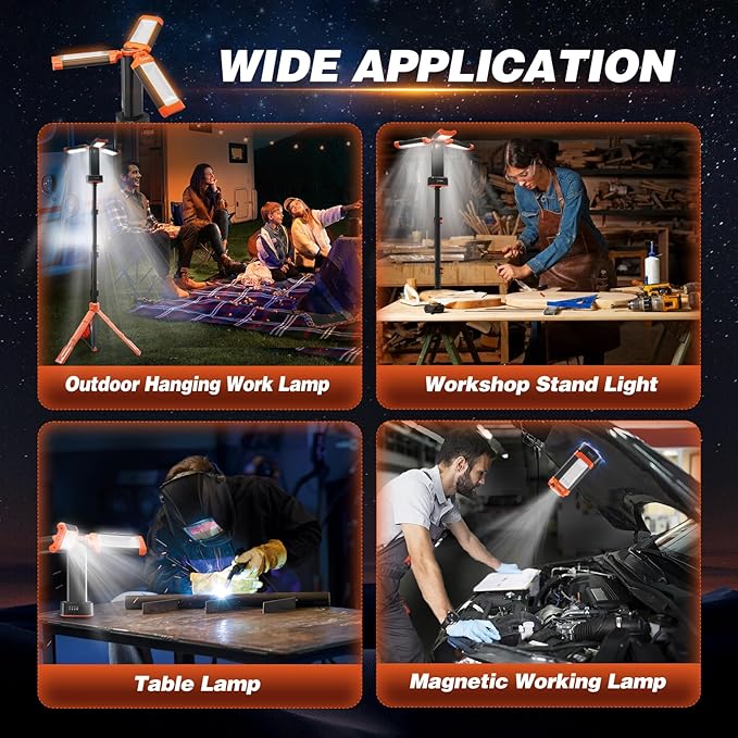 Saker Portable Camping Light with Stand 73.2" Rechargeable Work Light 800/3200 Lumen 4000/6500K Dimmable Emergency Flashlight for Garage, Outdoor Work, Power Outages, Fishing LD10 Orange