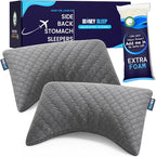 Sidney Sleep Set of 2 Mini Travel Size Neck Pillows - Knee Pillow - Back Lumbar Support - Curved Bed Pillow - 14 x 19 Inches - Adjustable Loft - Carry Backpack Included (Grey 2 Pack Mini)