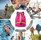 Hoedia Sports Drawstring Backpack - String Swim Gym Bag with Shoes Compartment and Wet Proof Pocket for Women and Men