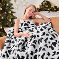 Cow Print Heated Electric Blanket Twin,62X84 Black Heating Blanket with 10 Heats Levels & 8 Hours Auto Off,Cute Cow Decor Fleece Sherpa Blankets Warmer Gifts for Women Couch Office,Washable,ETL