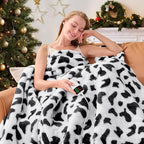 Cow Print Heated Electric Blanket Twin,62X84 Black Heating Blanket with 10 Heats Levels & 8 Hours Auto Off,Cute Cow Decor Fleece Sherpa Blankets Warmer Gifts for Women Couch Office,Washable,ETL