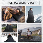 Camping Blanket, 2-in-1 Wearable Puffy Camping Blanket with Hood & Snap Buttons Waterproof Lightweight Travel Blanket Converts to Pillow for Backpacking, Beach, Picnics, Stadium (Black)