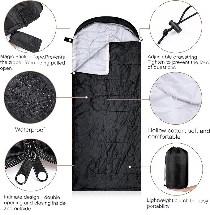 Tranqun Sleeping Bags for Adult with Winter Beanies Gloves, Cotton Liner Camping Sleeping Bag Waterproof Warm Lightweight for Backpacking Camping Indoor Outdoor Homeless People