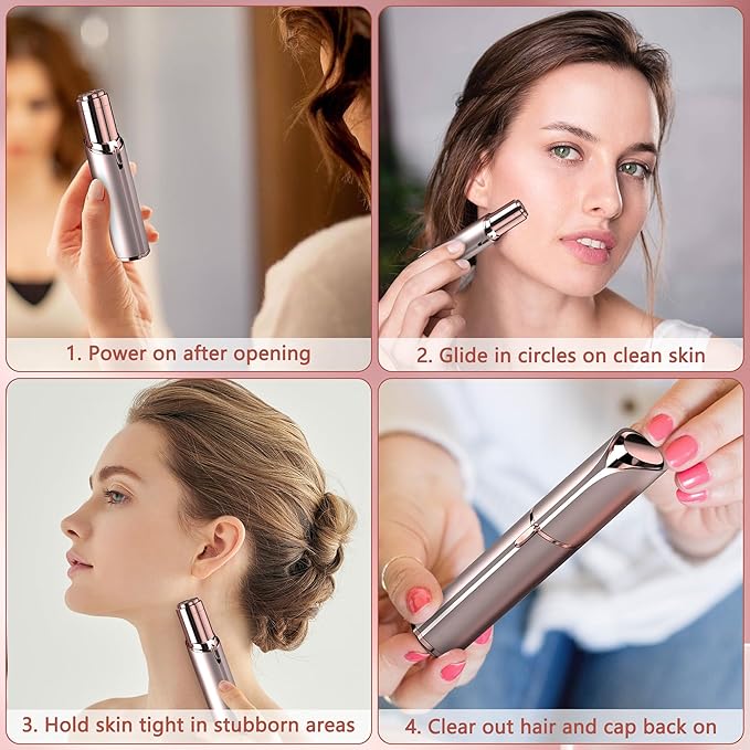 Facial Hair Remover for Women - as Seen on TV Painless Face Shaver - Electric Hair Removal Device for Face Lips Peach Fuzz with Light (Blue)