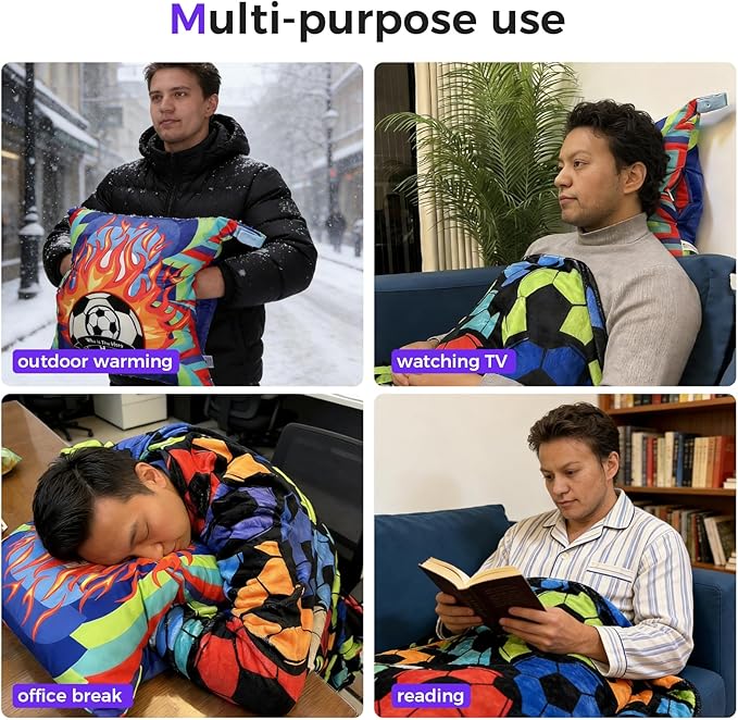 3 in 1 Travel Pillow Blanket Set with Removable Flannel Blanket Throw,Hand Warmer Pockets,Pillow (Color4, 60in*79in)