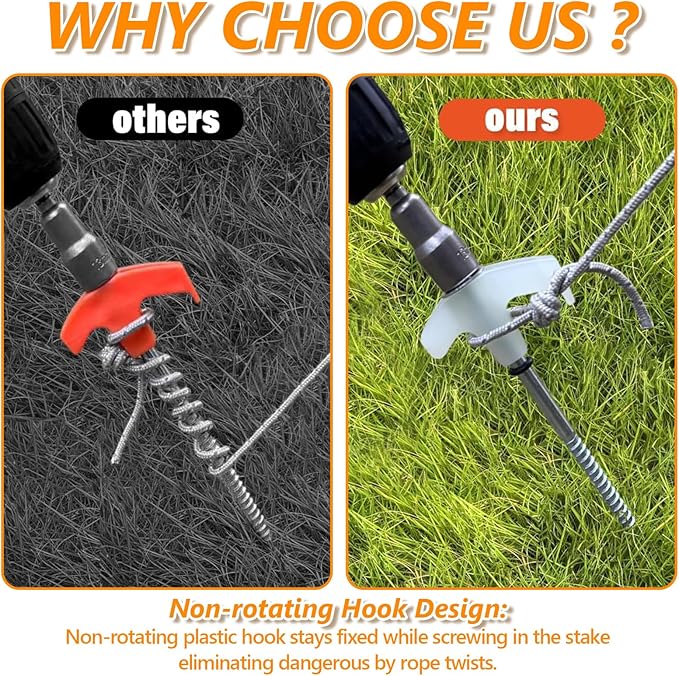 8" Screw in Tent Stakes Heavy Duty, Ground Anchors Screw in, Metal Threaded Tent Spikes, Camping Pegs for Canopies & Gardening Inflatable Decor (20 PCS Luminous)