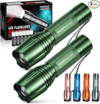 WdtPro LED Flashlight High Lumens SR2000 Pro, 2 Pack Brighter Tactical Flashlights with 5 Modes & Zoomable, Powerful Mini Flash Light for Emergency, Camping, Hiking (Green)