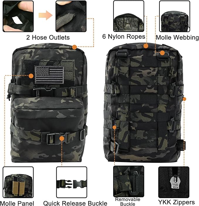 Tactical Mini Molle Hydration Pack,Molle Hydration Carrier with US Flag Water Resistant,Hydropack for Tactical Vest Backpack