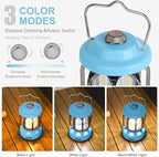 Rechargeable LED Camping Lanterns, 2000mAh Vintage Camping Lights Battery Operated Rechargeable , Hanging Retro Metal Hiking Tent Lamp for Emergency, Hurricane,Decoration,Home,Blue, 1 Pack