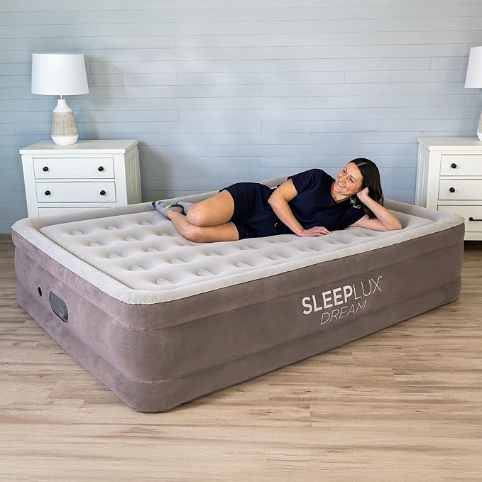 SLEEPLUX Dream Luxury Queen Air Mattress, Built-in Dual Pump, Stays Inflated All Night, 18” Double-High Blow-Up Airbed with Coil Beams, for Guests, RV Camping & Home, 1-Year Warranty