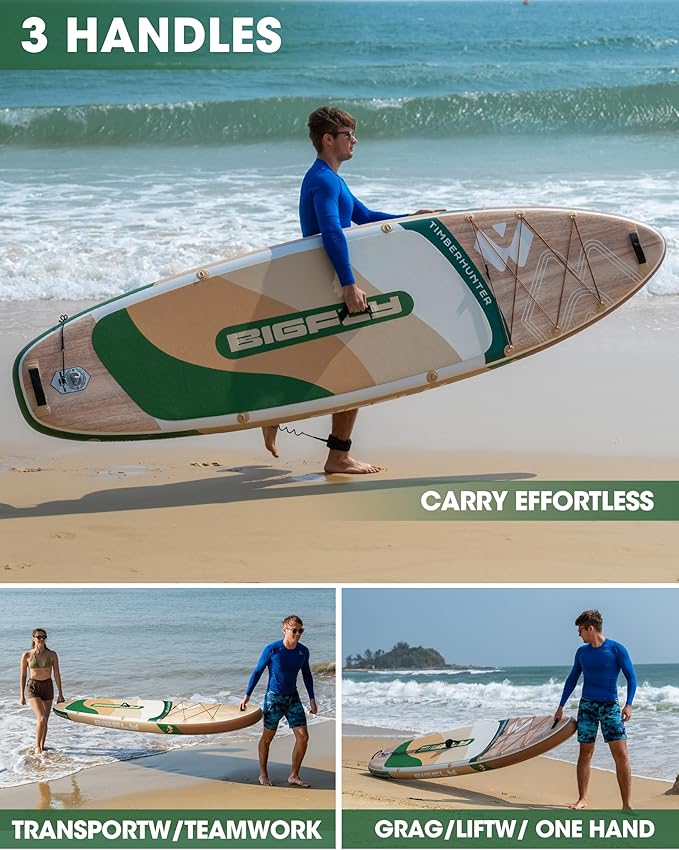 Bigfly Inflatable Stand Up Paddle Board 11’*34”*6”, Blow Up Paddle Board for Adults,with Detachable Fins, Pump, Floating Paddle, Safety Leash,Backpack