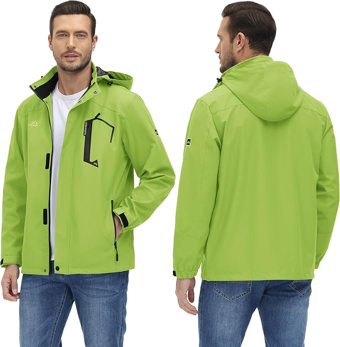 TACVASEN Men's Rain Jacket Lightweight Windbreaker with Hooded Water Resistant Outdoor Raincoat for Hiking Travel Camping