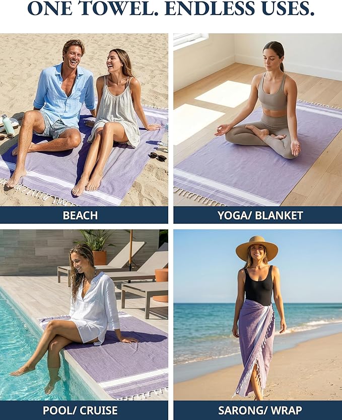 LANE LINEN Beach Towel 2 Pack - Pool Towel Oversized, Pre-Washed Extra Large Beach Towels, Sandless Beach Towel, Quick Dry Travel Towel, Large Pool Towels, 39"x71" - Day Break