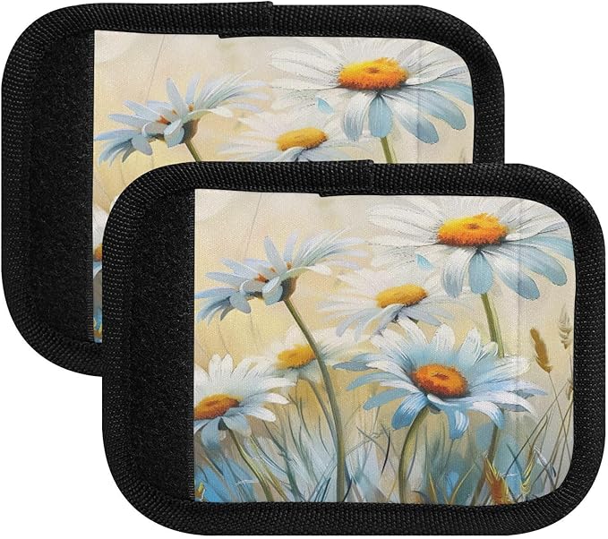 Qilmy Art Oil Painting Daisies Luggage Handle Wrap 4Pack Luggage Identifiers Tag Comfort Handle Grips Cover for Stroller Suitcase Bag Airplane Travel Accessories1878