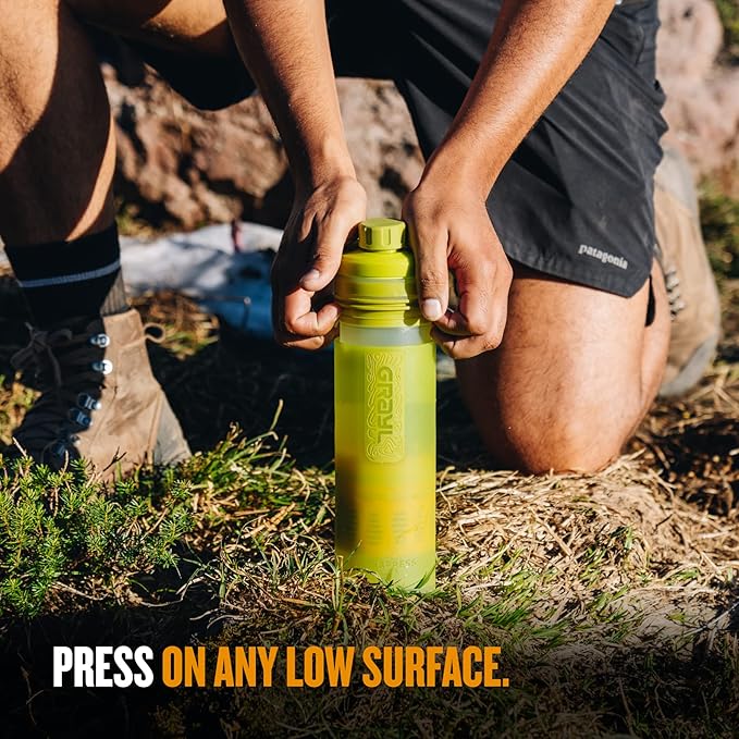 GRAYL UltraPress Water Purifier & Filter Bottle for Hiking, Backpacking, and Travel (Forager Moss)