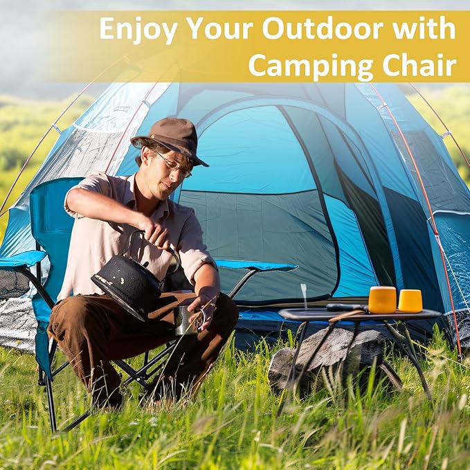 Camping Chair 2 Pack Portable Folding Chair with Cup Holder and Cooler Bag, 285lbs Capacity, Upgraded Foldable Chair for Outdoor, Beach, Fishing, Backpacking, Sky Blue