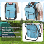 Kikerike Backpack Stool Cooler Chair Heavy Duty 400 LBS Max Load Portable Lightweight Folding Fishing Cooler for Camping Hunting Fishing - Sky Blue