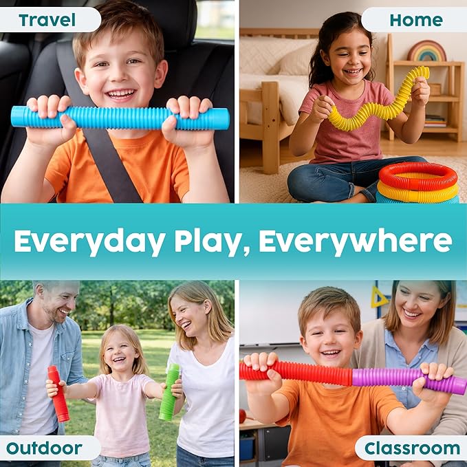 BUNMO Pop Tubes - Sensory Toys - Fidget Toys - Imaginative Play & Stimulating Creative Learning - Hours of Fun for Kids - Tons of Ways to Play - Non-Mouthable Toy 3+ - 30 Pack Large
