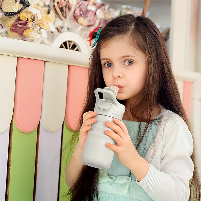 IDEUS Insulated Water Bottle 12oz, Stainless Steel Insulated Water Bottle For School, Insulated Bottles With Straws Leakproof, Vacuum Double Wall Water Bottles For Boys And Girls With 2 Lids, BPA Free