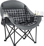 Oversized Camping Chairs for Adults - Heavy Duty Padded Outdoor Folding Lawn XL Camp Chair with Cup Holder Cooler Pockets for Outside Sports Beach Fishing Garden Portable Supports 500lbs, Grey